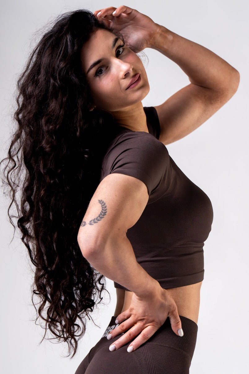Nebbia Power 891 Seamless Short Sleeve Top - Dark Brown - AlisiiaKholli