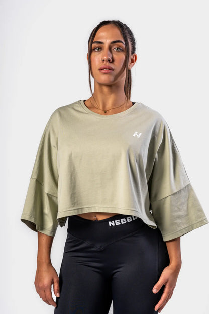 NEBBIA Just Flow Light Green Oversized Cropped Tee | Women’s Athleisure Top  431