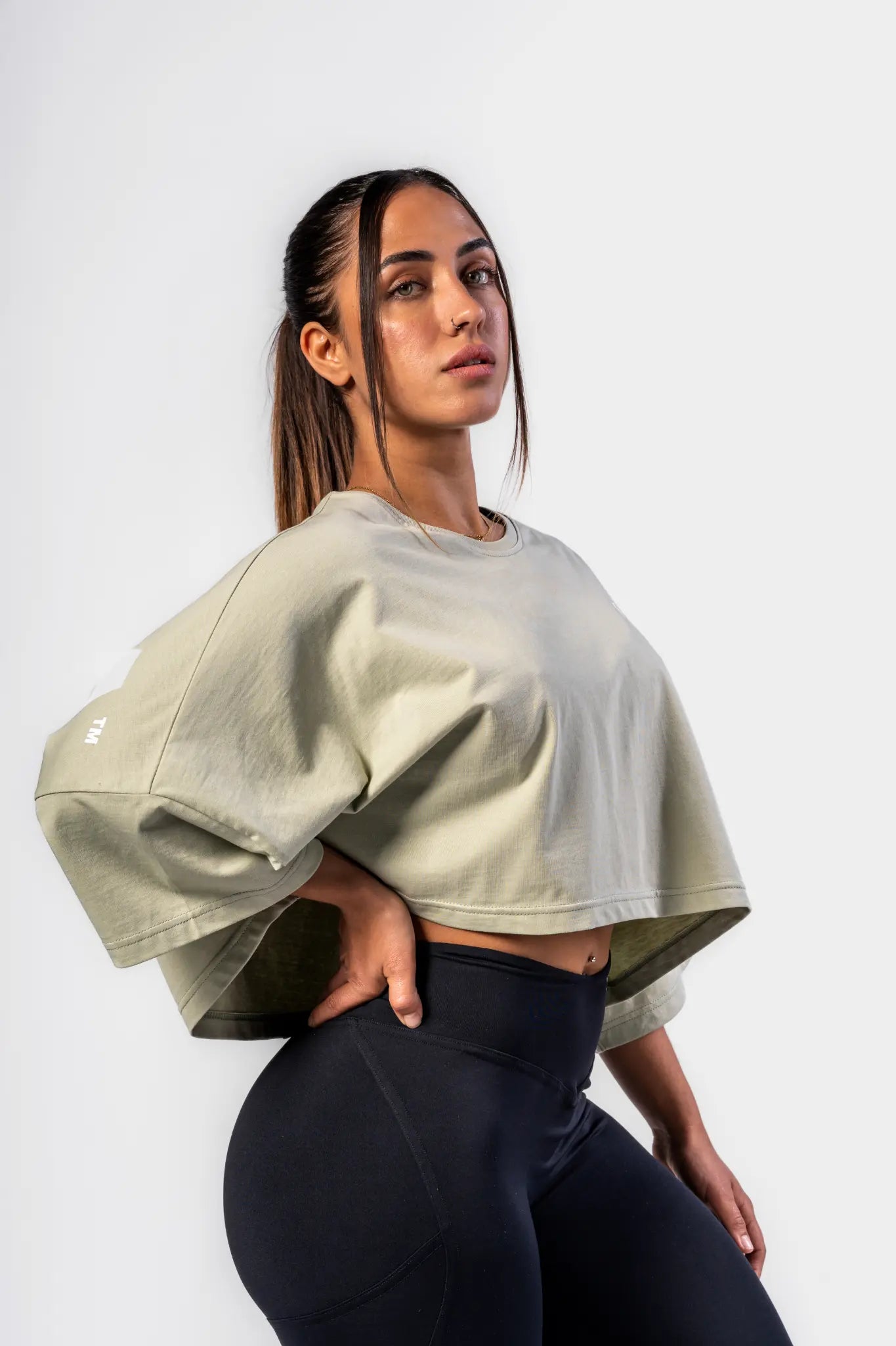 NEBBIA Just Flow Light Green Oversized Cropped Tee | Women’s Athleisure Top  431