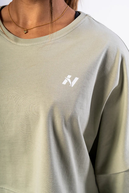 NEBBIA Just Flow Light Green Oversized Cropped Tee | Women’s Athleisure Top  431