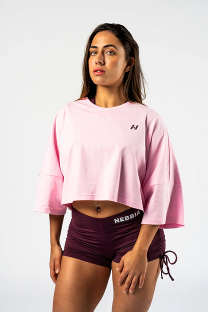 NEBBIA Just Flow Pink Oversized Cropped Tee | Women’s Training Top 431
