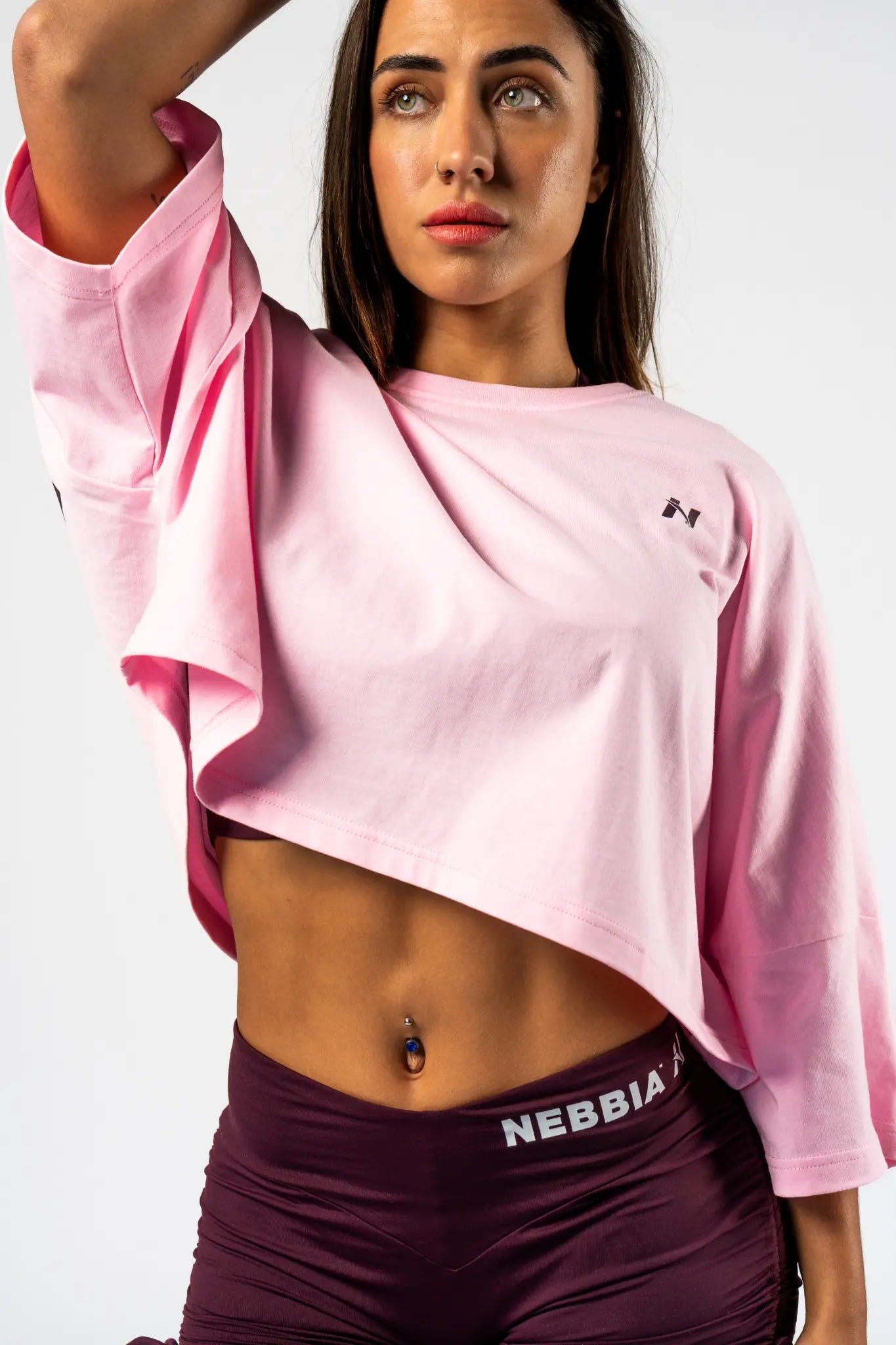 NEBBIA Just Flow Pink Oversized Cropped Tee | Women’s Training Top 431