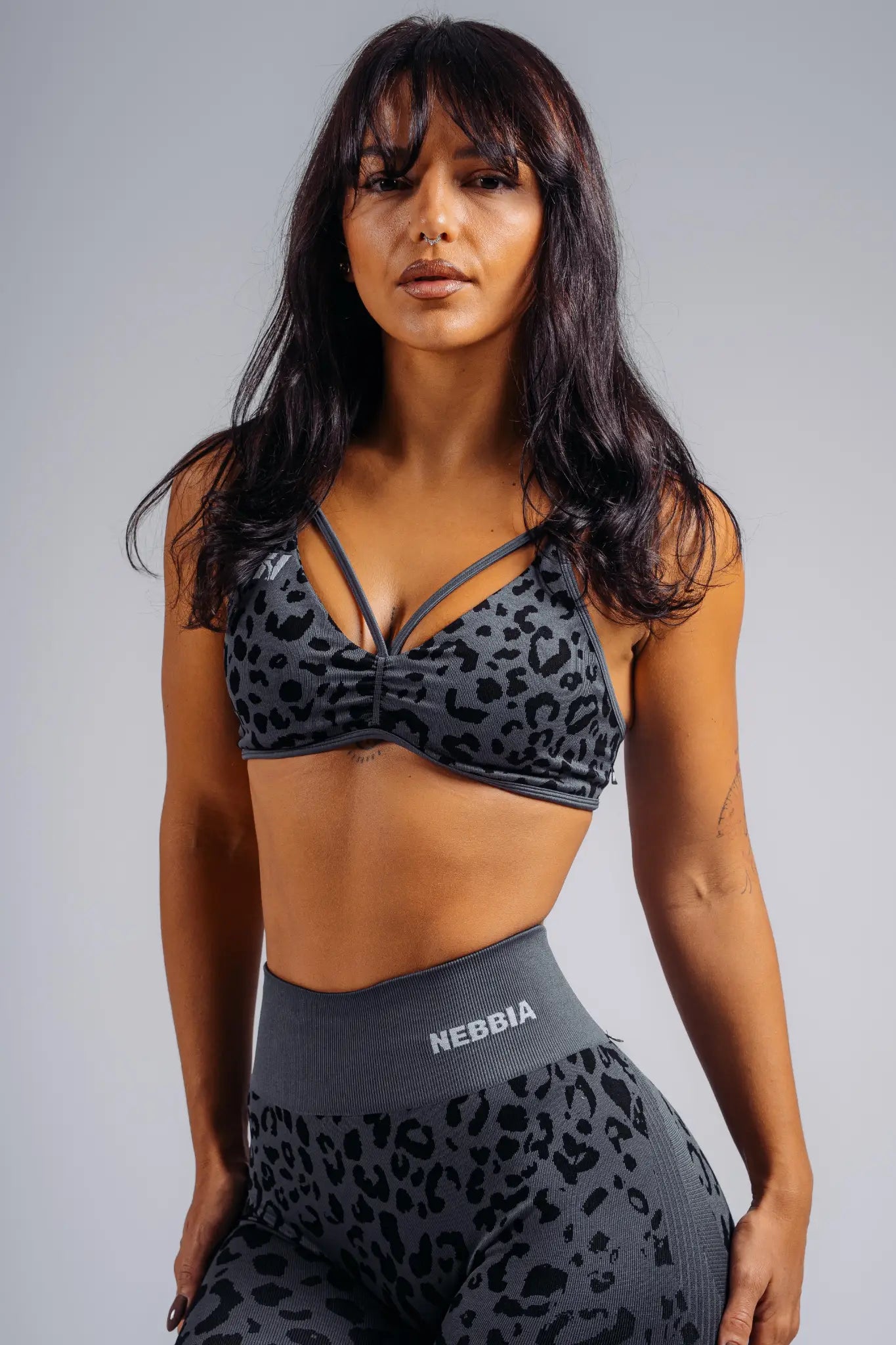NEBBIA 854 Black Leopard Medium Support Leopard Sports Bra | PRIMAL
