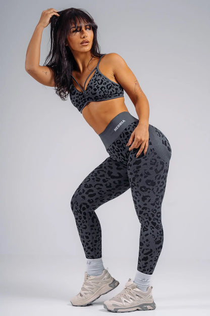 NEBBIA 854 Black Leopard Medium Support Leopard Sports Bra | PRIMAL