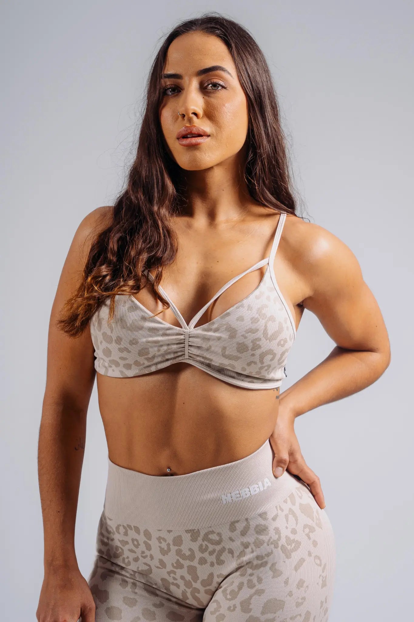 NEBBIA 854 Cream Leopard Medium Support Leopard Sports Bra | PRIMAL