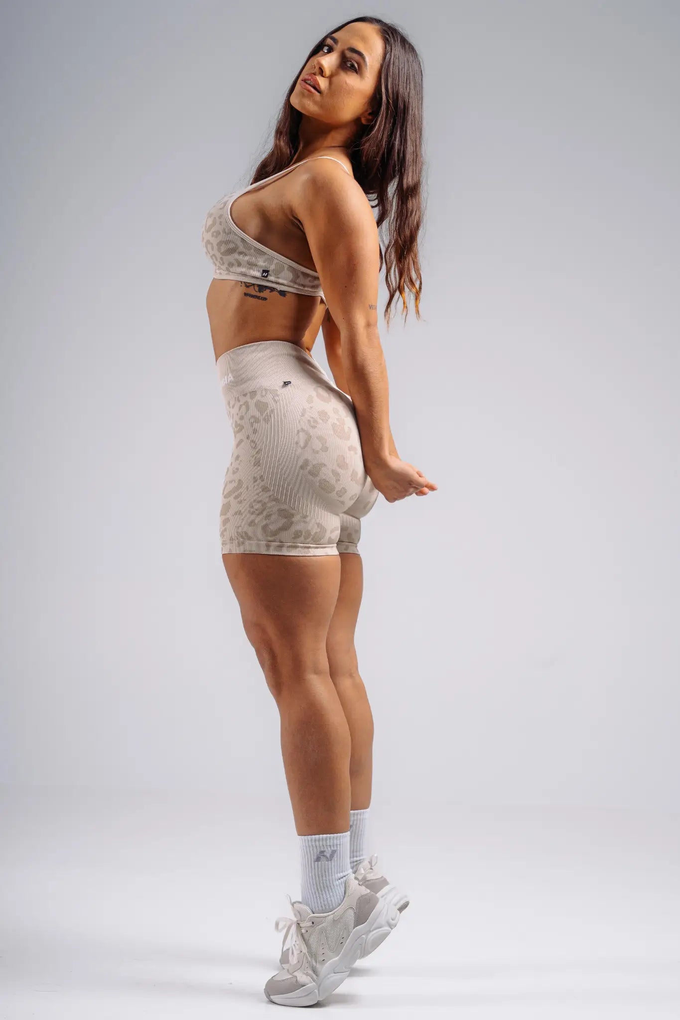 NEBBIA 856 Cream Leopard Push-Up Compression Leopard Shorts | PRIMAL