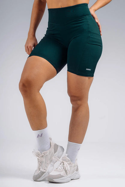 NEBBIA 858 Dark Green High-Waist Shorts with Pockets | PRIMAL