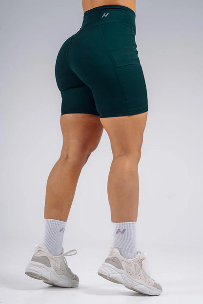 NEBBIA 858 Dark Green High-Waist Shorts with Pockets | PRIMAL