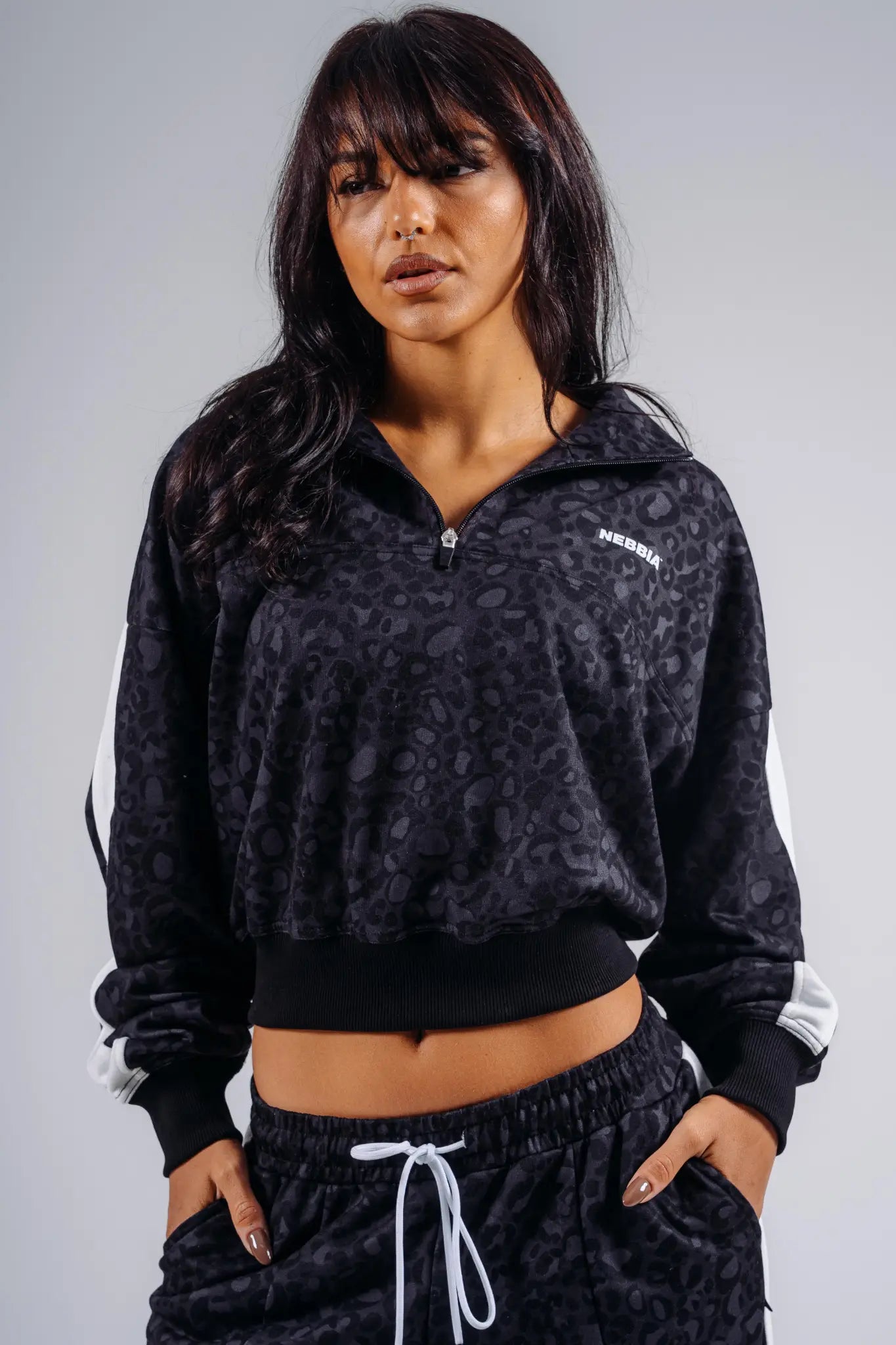 NEBBIA 866 Black Leopard Half-Zip Leopard Sweatshirt | PRIMAL