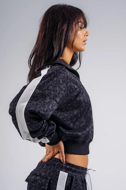 NEBBIA 866 Black Leopard Half-Zip Leopard Sweatshirt | PRIMAL