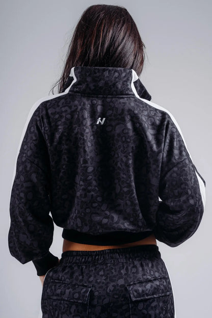 NEBBIA 866 Black Leopard Half-Zip Leopard Sweatshirt | PRIMAL
