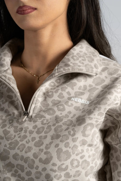 NEBBIA 866 Cream Leopard Half-Zip Leopard Sweatshirt | PRIMAL