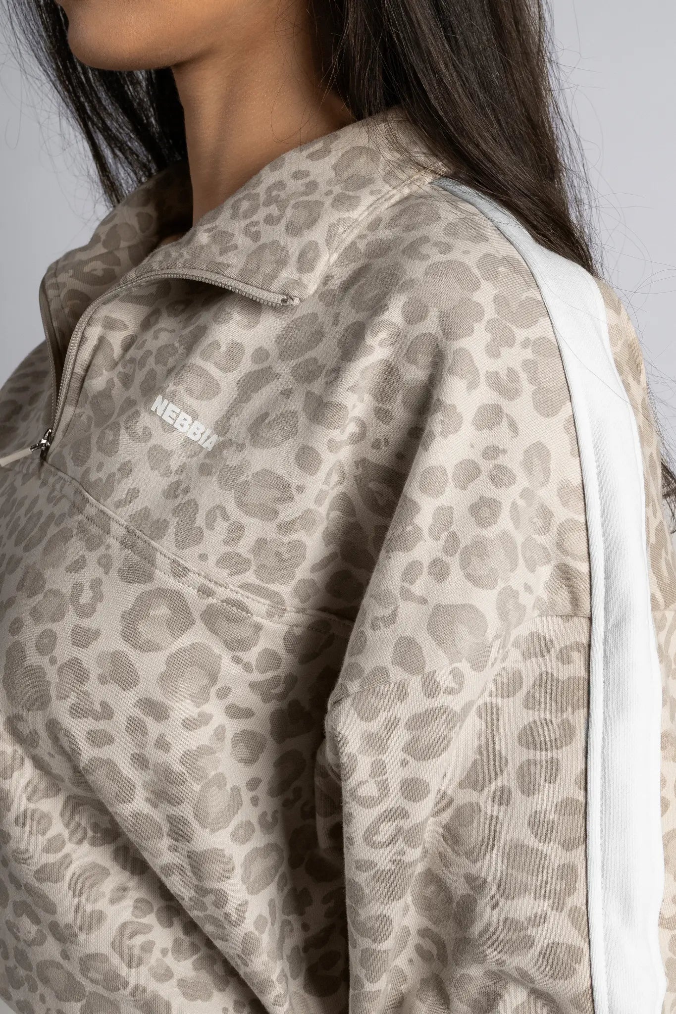 NEBBIA 866 Cream Leopard Half-Zip Leopard Sweatshirt | PRIMAL