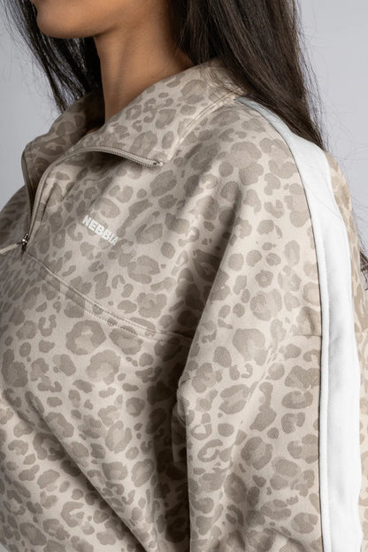 NEBBIA 866 Cream Leopard Half-Zip Leopard Sweatshirt | PRIMAL