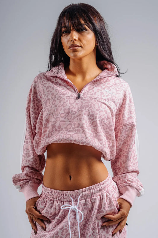 NEBBIA 866 Pink Leopard Half-Zip Leopard Sweatshirt | PRIMAL