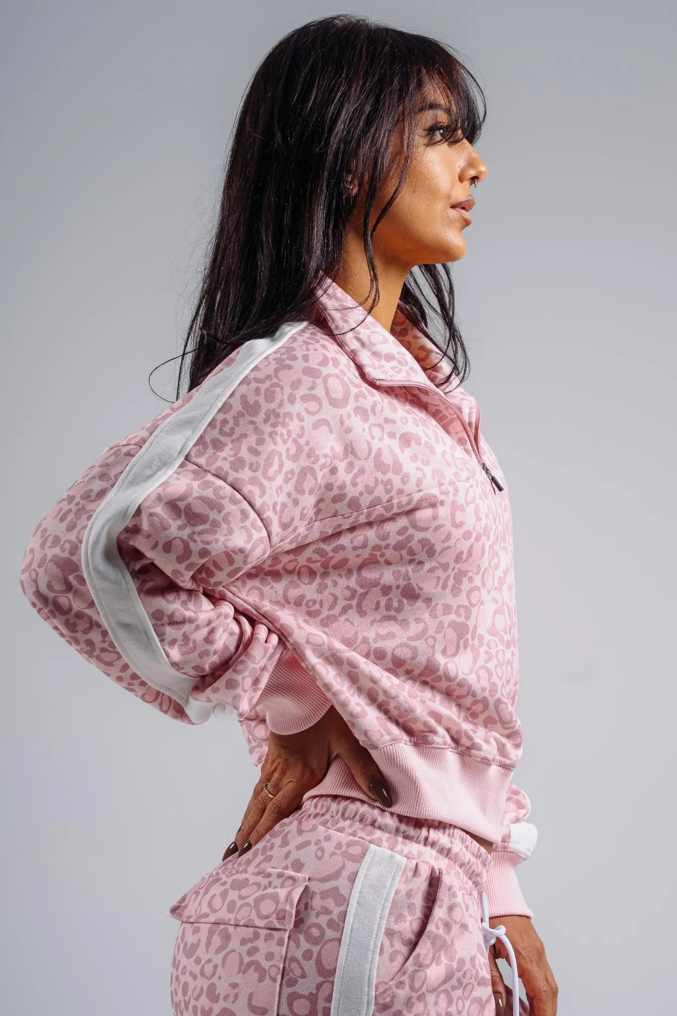 NEBBIA 866 Pink Leopard Half-Zip Leopard Sweatshirt | PRIMAL