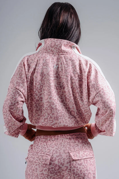 NEBBIA 866 Pink Leopard Half-Zip Leopard Sweatshirt | PRIMAL
