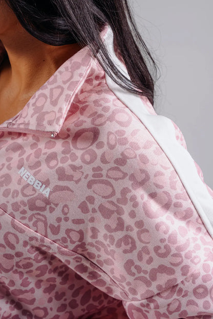 NEBBIA 866 Pink Leopard Half-Zip Leopard Sweatshirt | PRIMAL