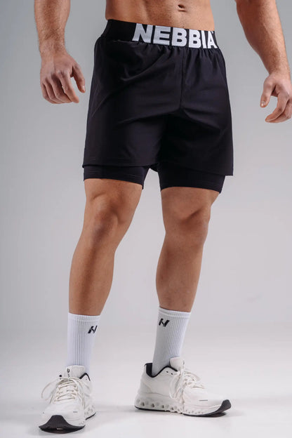 NEBBIA 878 Black Double-Layer Training Shorts | PRIMAL