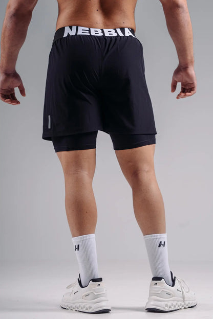 NEBBIA 878 Black Double-Layer Training Shorts | PRIMAL