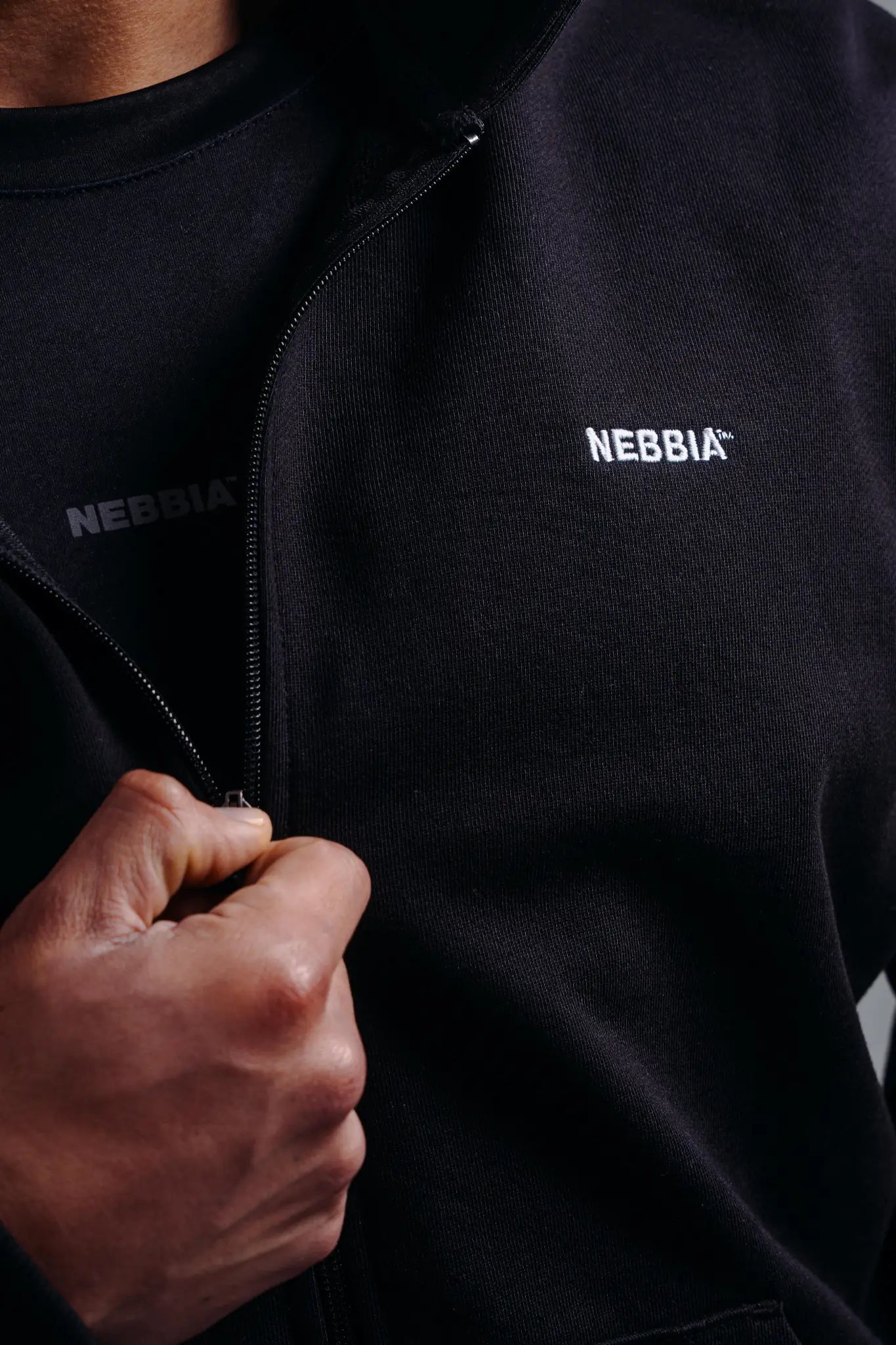 NEBBIA 884 Black Zipper Hoodie with Embroidery | PRIMAL