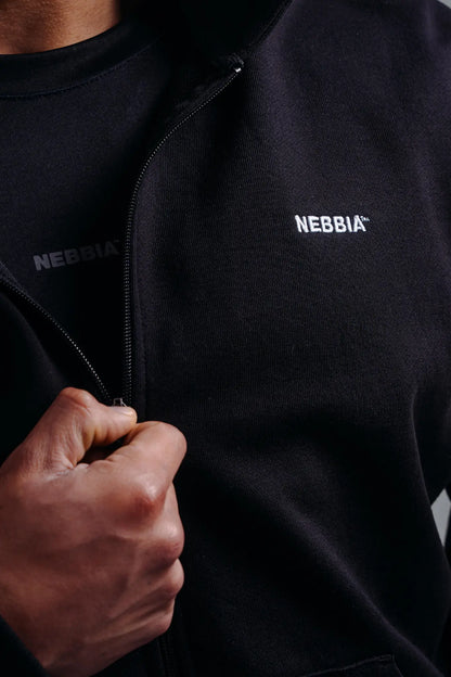 NEBBIA 884 Black Zipper Hoodie with Embroidery | PRIMAL