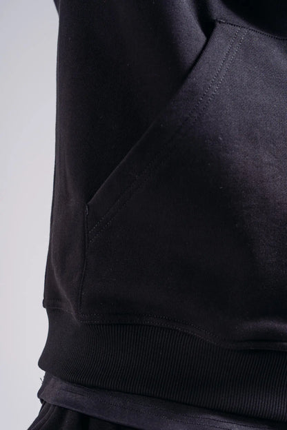 NEBBIA 884 Black Zipper Hoodie with Embroidery | PRIMAL