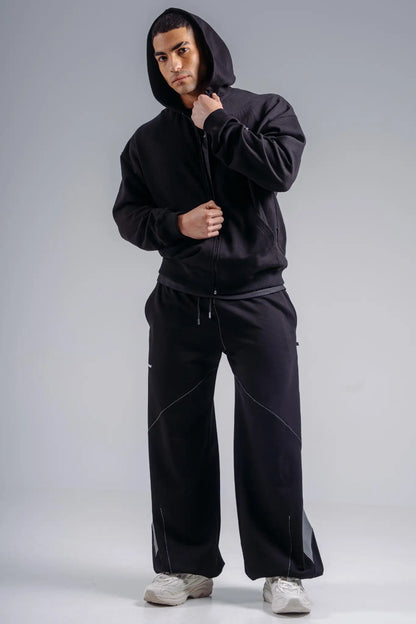 NEBBIA 884 Black Zipper Hoodie with Embroidery | PRIMAL