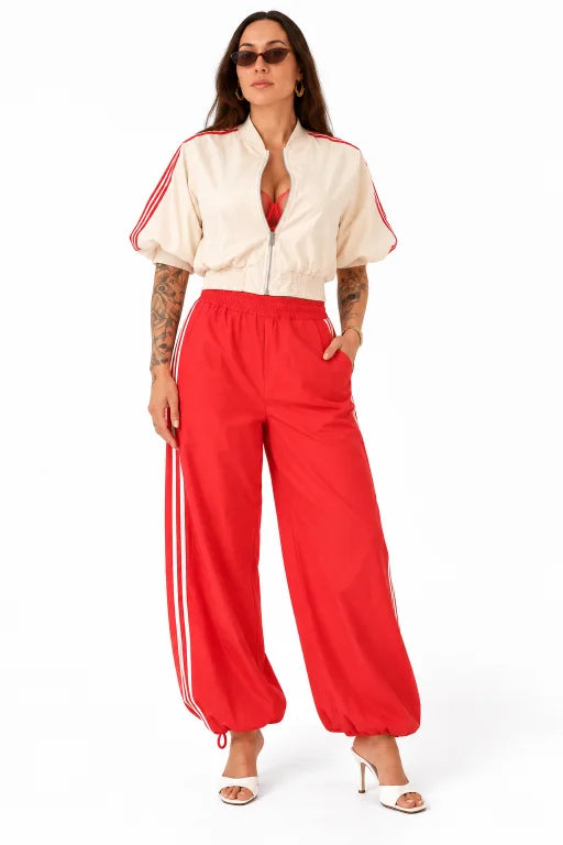 LUMINA women's red and cream two-piece tracksuit – front view