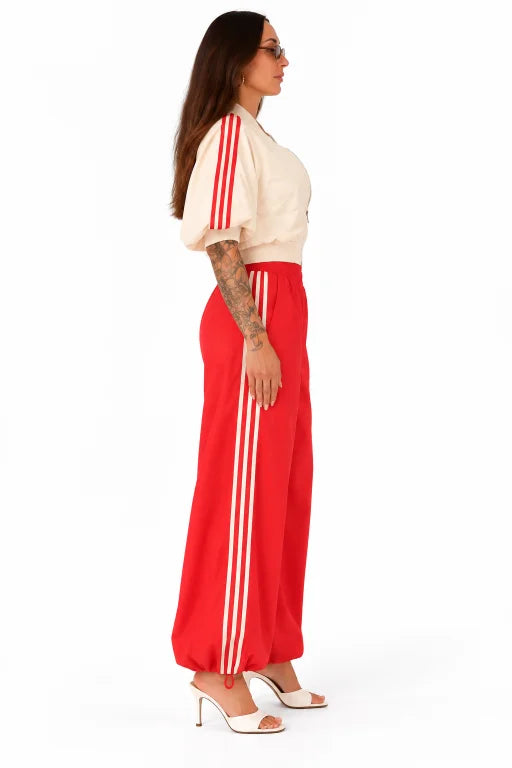 LUMINA women's red and cream two-piece tracksuit – side view