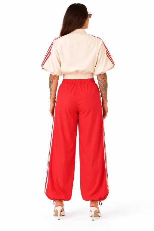 LUMINA women's red and cream two-piece tracksuit – back view