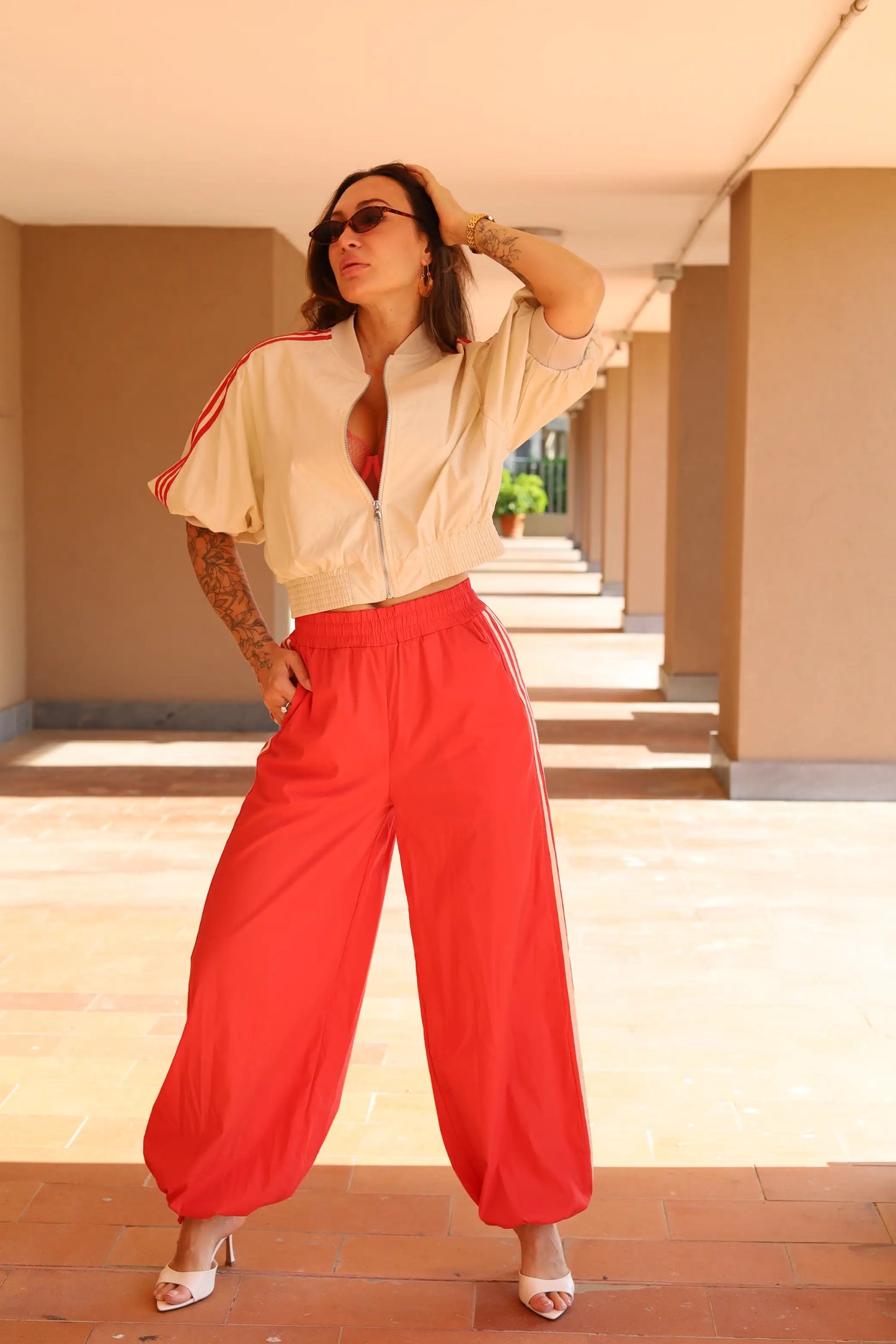 Lumina Coral Track Set – Cropped Bomber Jacket & Wide-Leg Joggers