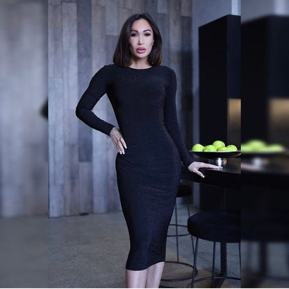 Black Bodycon Midi Dress – Elegant Slim - Fit Evening & Cocktail Dress - AlisiiaKholli