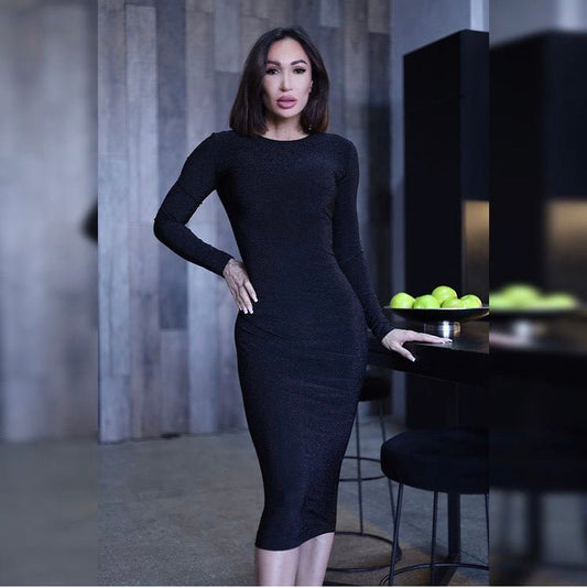 Black Bodycon Midi Dress – Elegant Slim - Fit Evening & Cocktail Dress - AlisiiaKholli