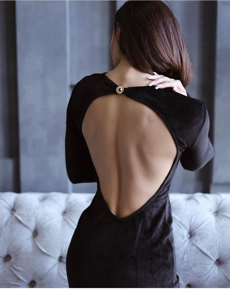 Elegant Black Backless Suede Mini Dress — Sophisticated Party Wear - AlisiiaKholli