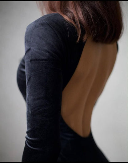 Elegant Black Backless Suede Mini Dress — Sophisticated Party Wear - AlisiiaKholli