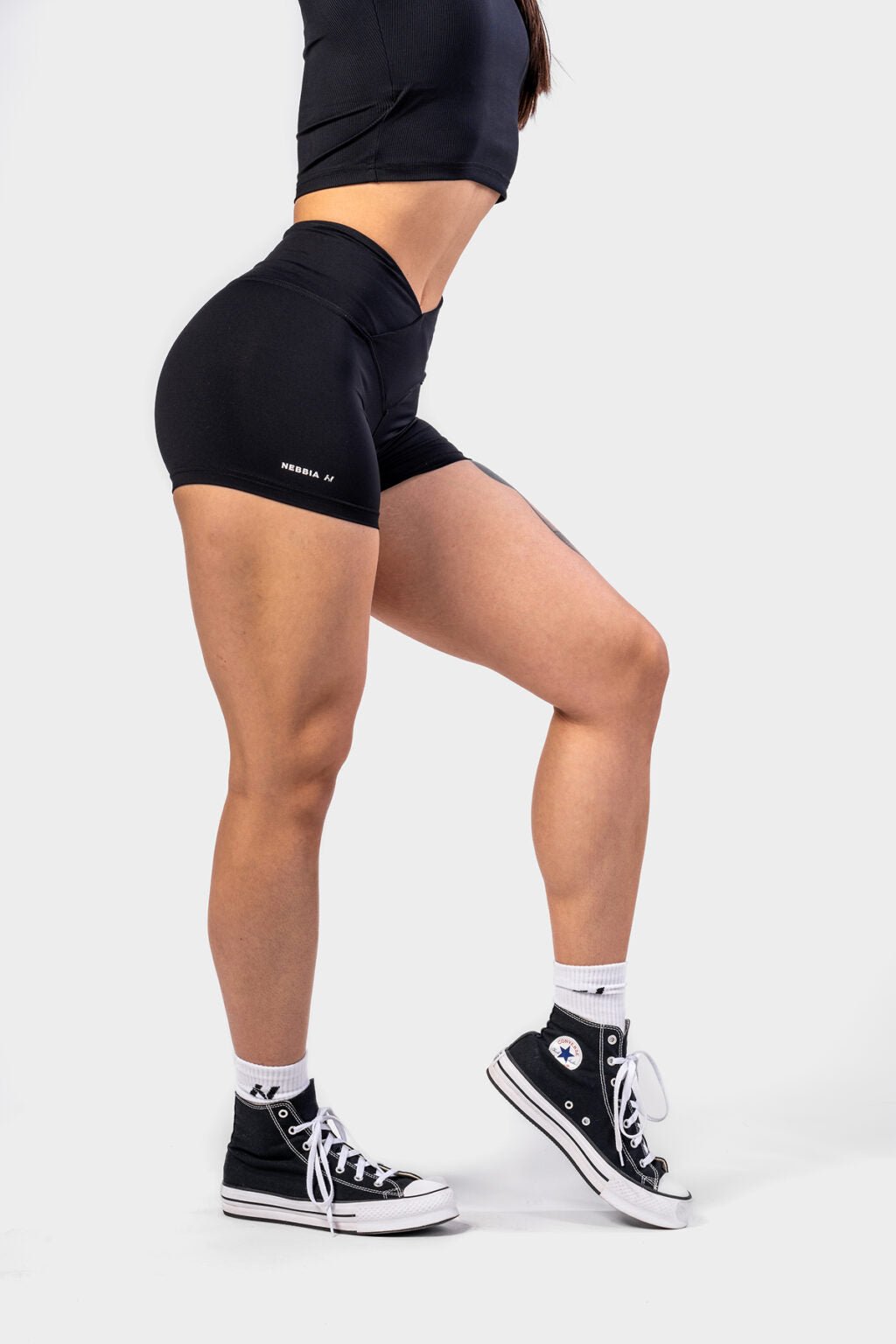 High Waisted Leggings Shorts AGILE Black 475 - AlisiiaKholli