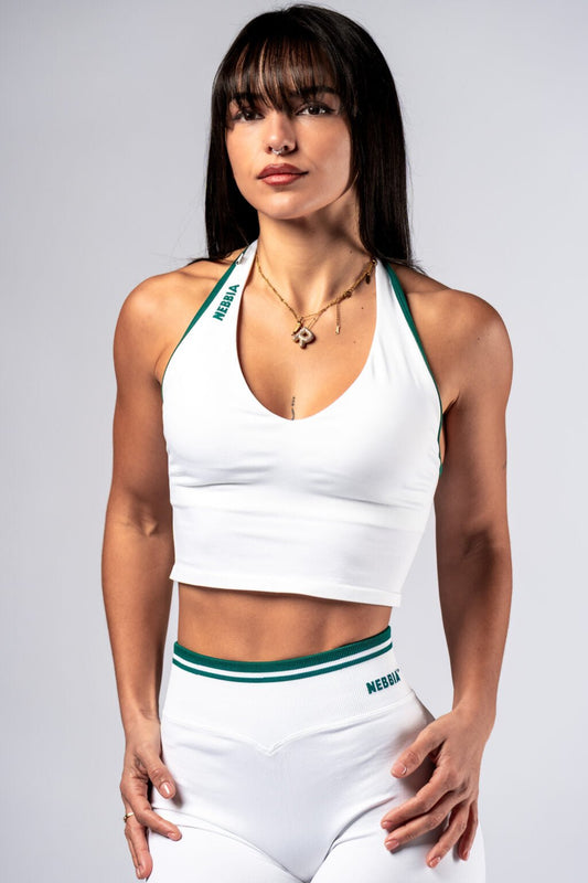 NEBBIA CLUB D’OR 640 Halter Sports Top | White Luxury Cropped Tank - AlisiiaKholli