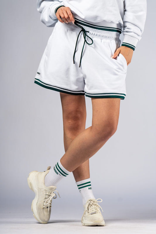 NEBBIA CLUB D’OR 643 Lounge Sweatshorts | White Luxury Training Shorts - AlisiiaKholli