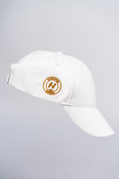NEBBIA CLUB D’OR 646 Club Cap | White Luxury Baseball Hat with Gold Logo - AlisiiaKholli