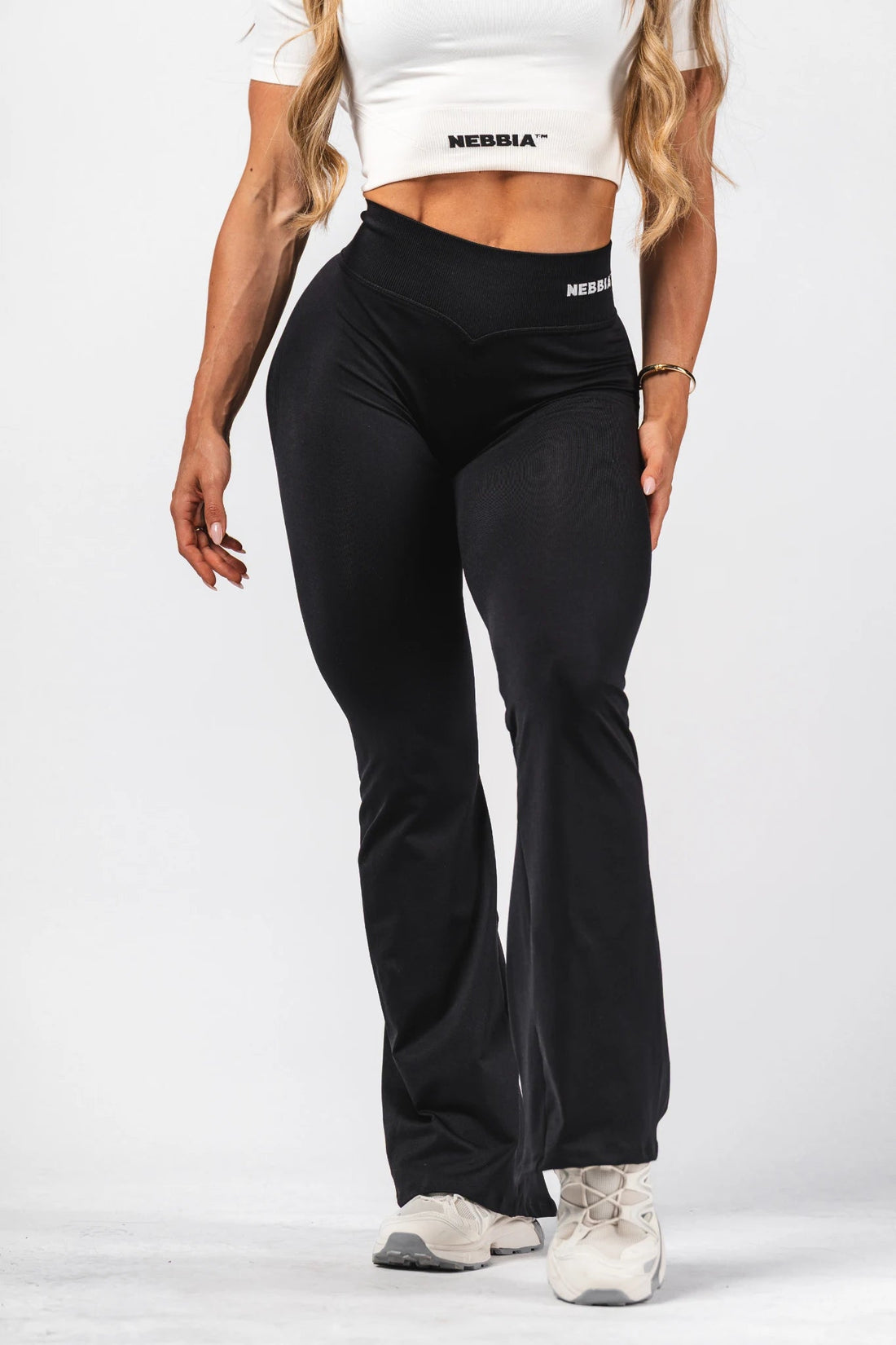 NEBBIA Flow Seamless 498 | High - Waist Sculpting Flared Leggings - Black | 100% Squat - Proof Bell Bottoms - AlisiiaKholli