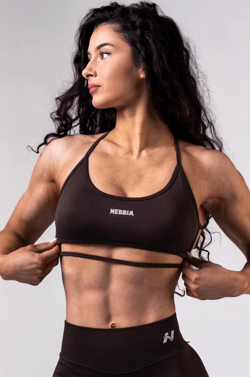 Nebbia Open - Back Sports Bra Power 890 | Medium Support - Dark Brown - AlisiiaKholli