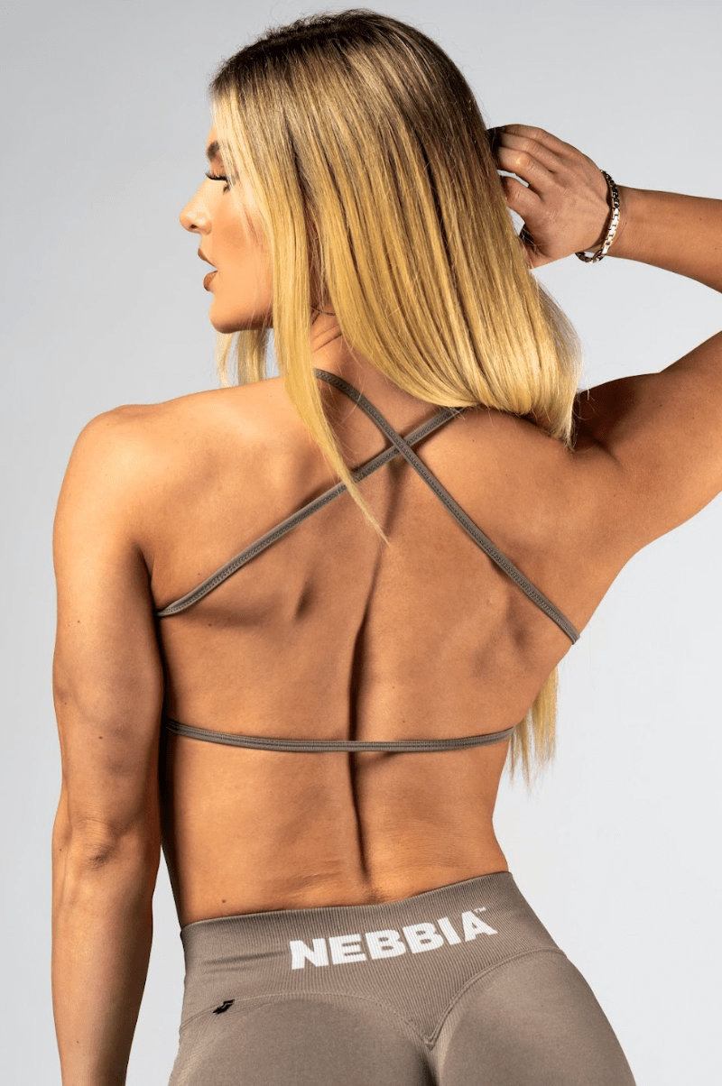Nebbia Open - Back Sports Bra Power 890 | Medium Support - Light Brown ASH - AlisiiaKholli