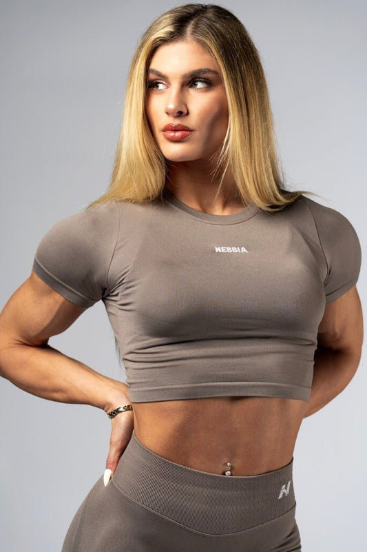 Nebbia Power 891 Seamless Short Sleeve Top - Light Brown ASH - AlisiiaKholli