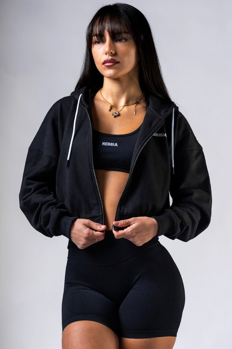 Nebbia Power 895 Relaxed Zip - Up Hoodie - Black/Grey | Black - AlisiiaKholli