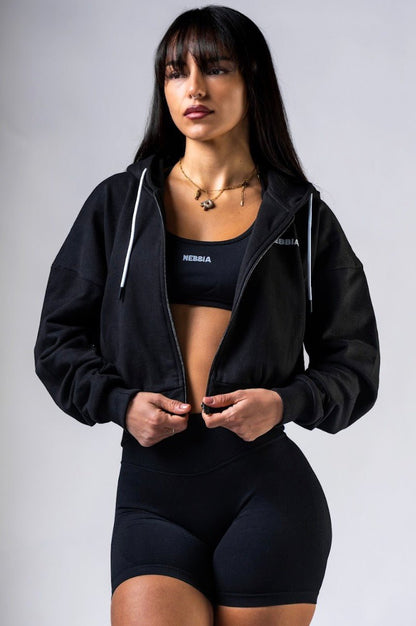Nebbia Power 895 Relaxed Zip - Up Hoodie - Black/Grey | Black - AlisiiaKholli