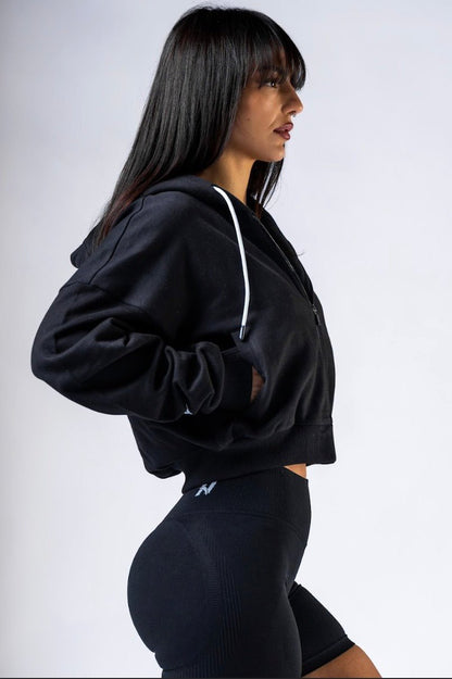 Nebbia Power 895 Relaxed Zip - Up Hoodie - Black/Grey | Black - AlisiiaKholli