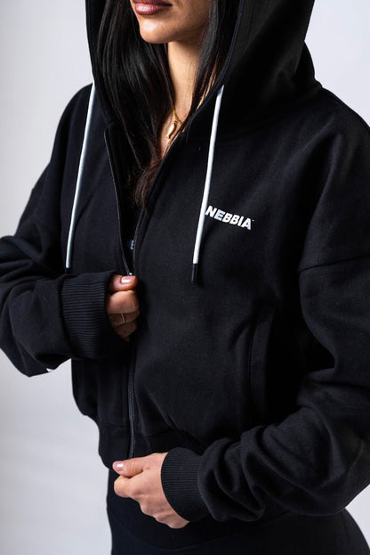 Nebbia Power 895 Relaxed Zip - Up Hoodie - Black/Grey | Black - AlisiiaKholli