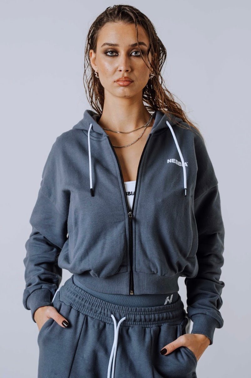 Nebbia Power 895 Relaxed Zip - Up Hoodie - Black/Grey | Gym Warm - Up - AlisiiaKholli