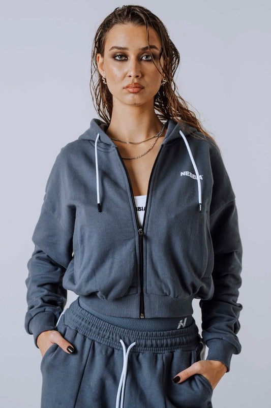 Nebbia Power 895 Relaxed Zip - Up Hoodie - Black/Grey | Gym Warm - Up - AlisiiaKholli